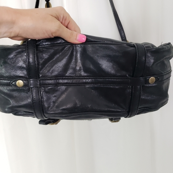 Olivia Harris black leather satchel bag multiple compartment - Picture 6 of 13